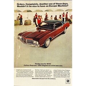 Oldsmobile Cutlass Supreme "Escape from the Ordinary" Vintage Print Ad 1969